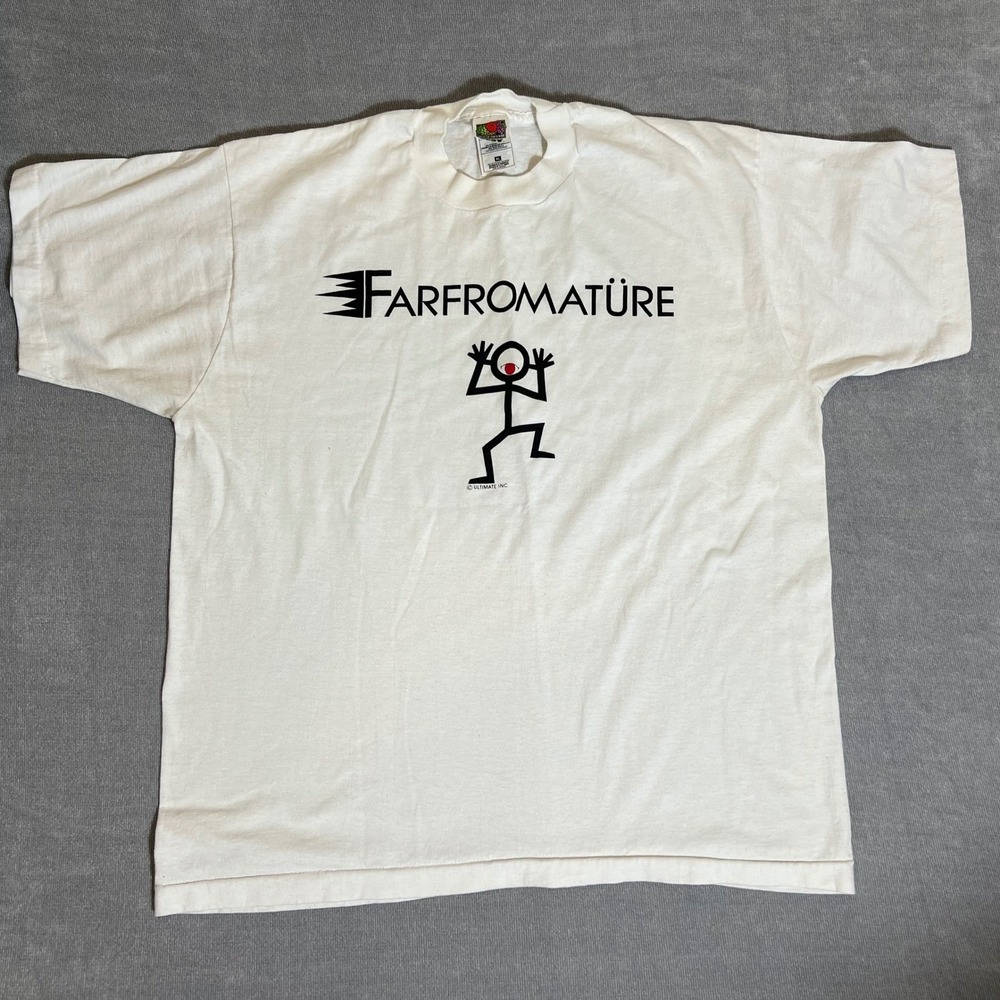 Vintage Fruit of the Loom Farfromature Stick Figure T-Shirt White XL 90s Novelty